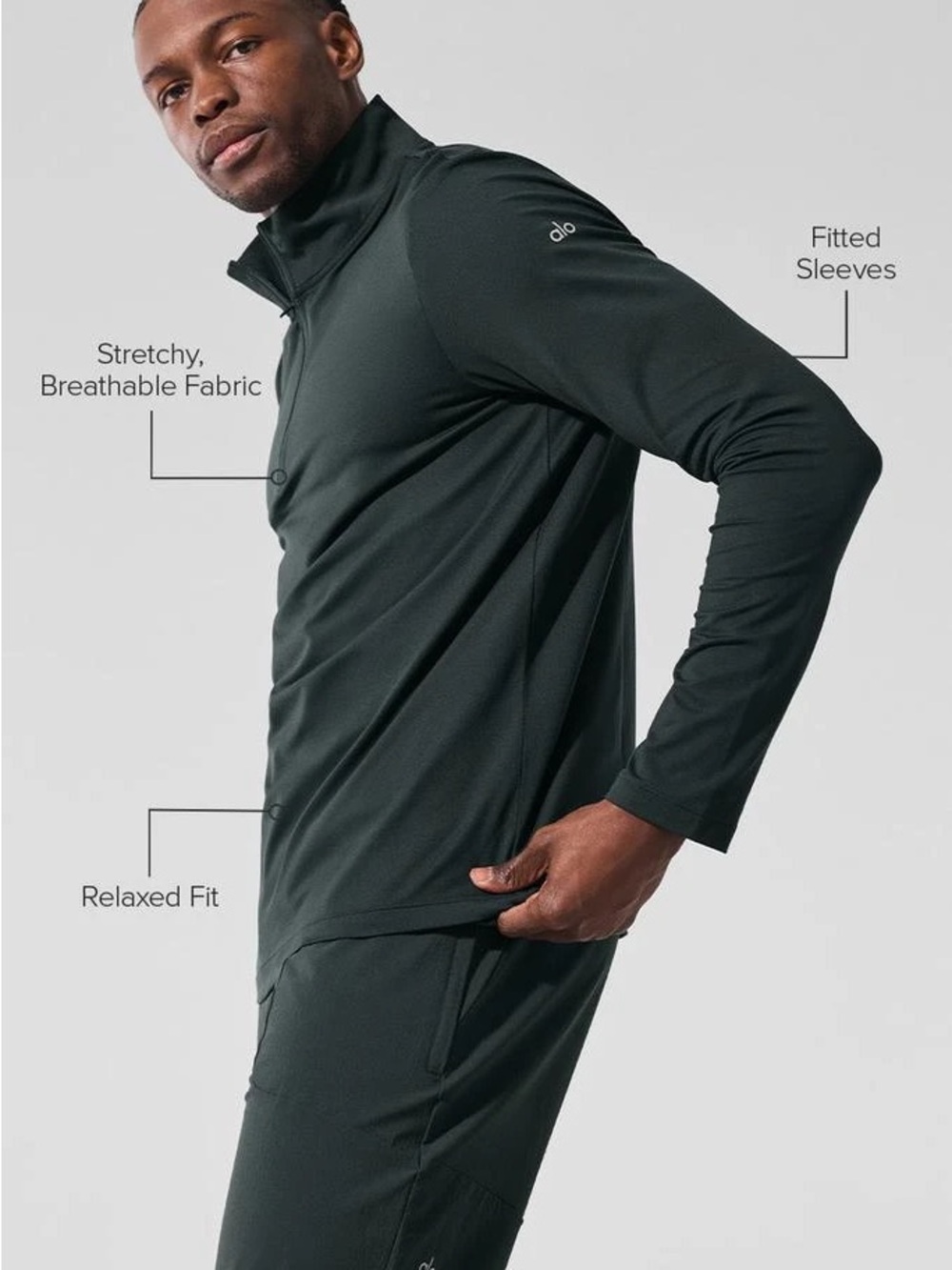 ALO Yoga Conquer 1/4 Zip Reform Long Sleeve - Charcoal Green